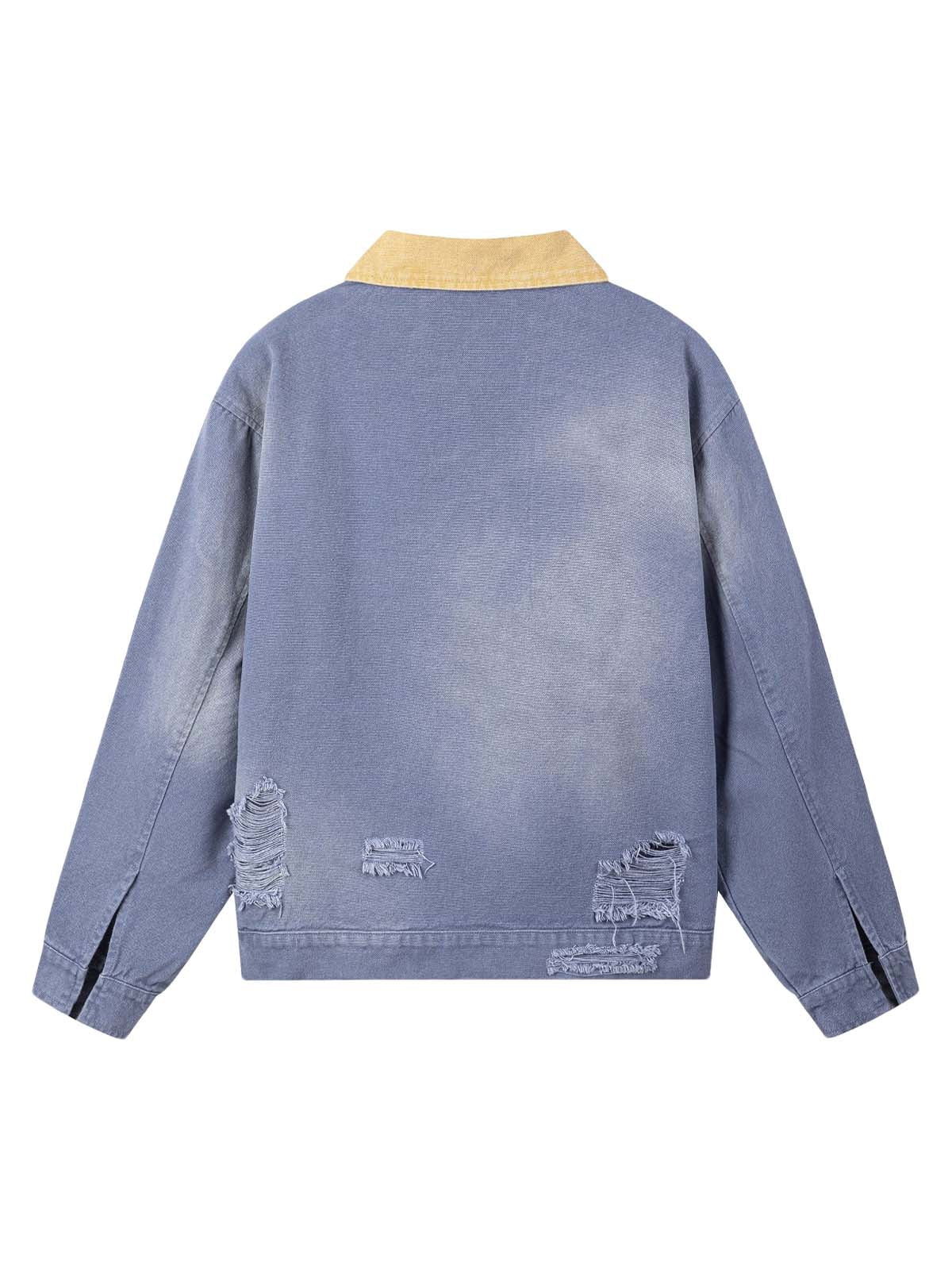 Retro-Arbeitsjacke in zerrissener und verwaschener Kontrastfarbe