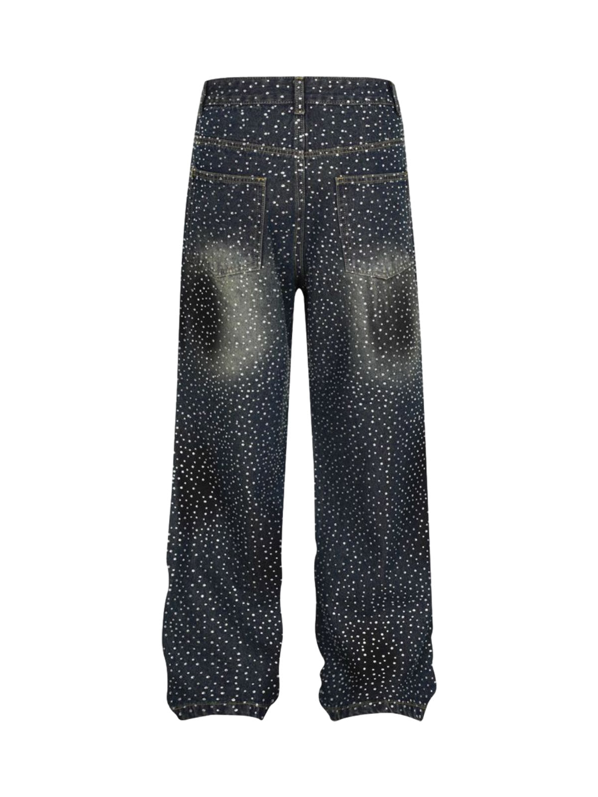 Washed Gradient Rhinestone Straight Jeans