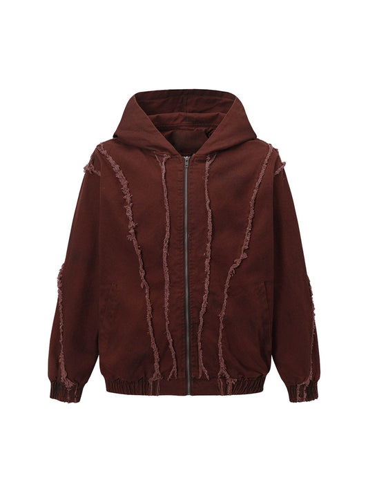 Thesupermade Washed Distressed Fur Hooded Jacket