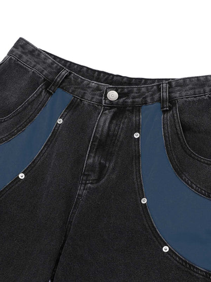 Deconstructed Patchwork Short-Sleeve Cropped Denim Set