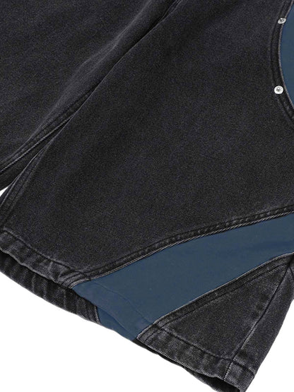 Deconstructed Patchwork Short-Sleeve Cropped Denim Set