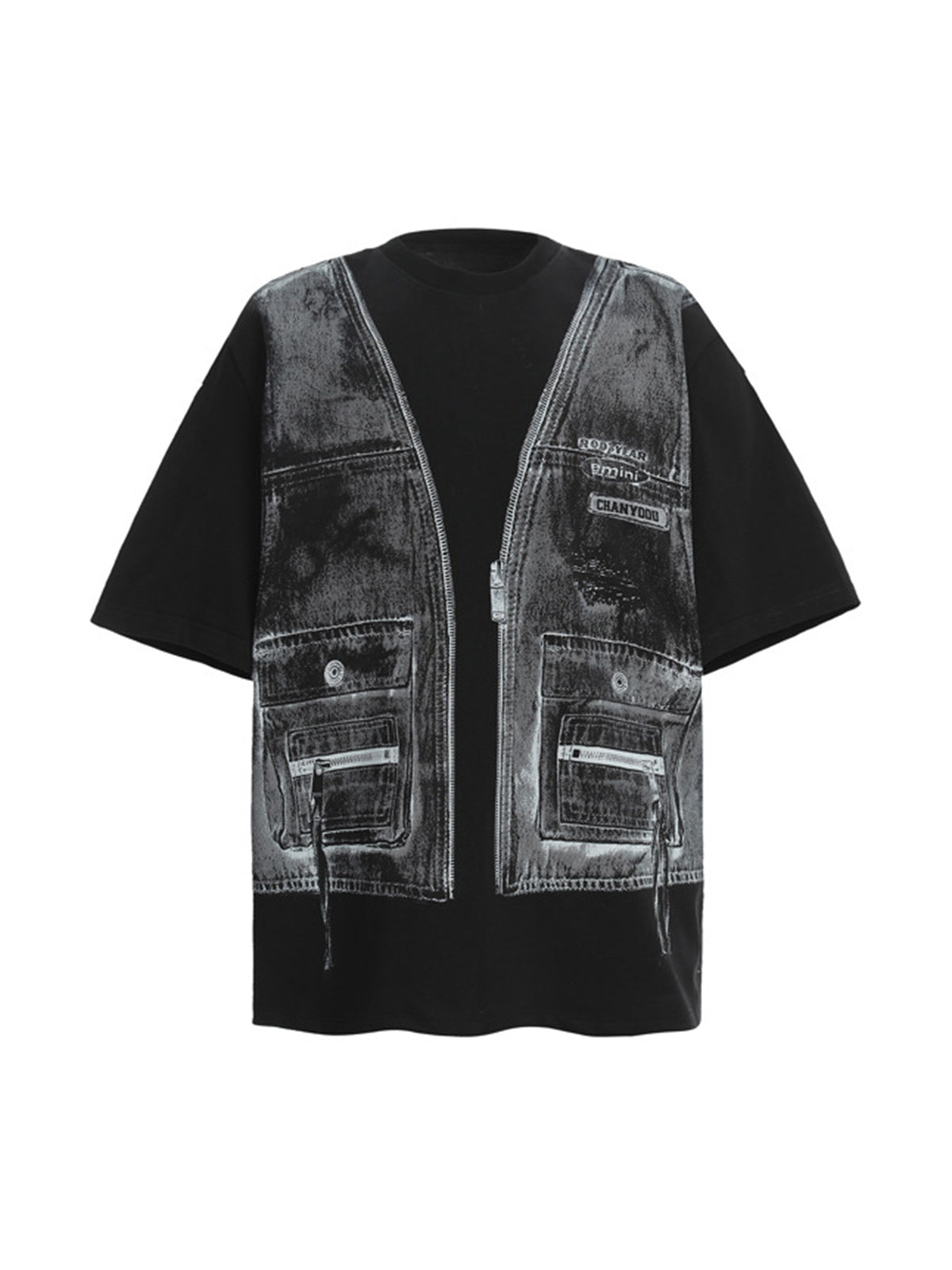 Faux Two-Piece Denim Vest Print T-Shirt