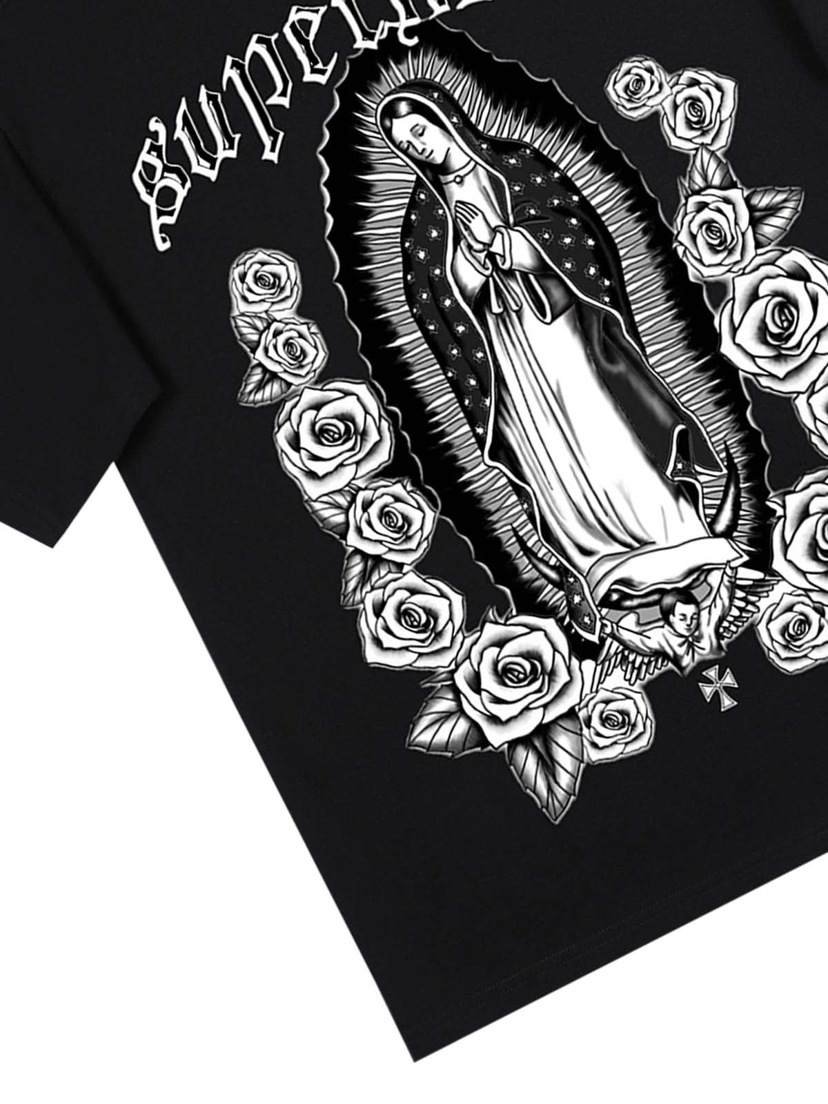 Original Retro Gothic Virgin Mary Floral Print T-Shirt