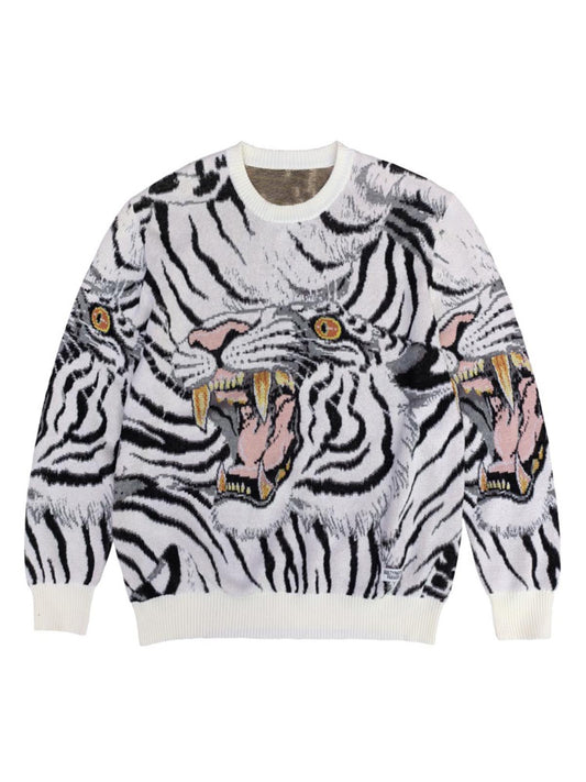 Pull en tricot à col rond tigre