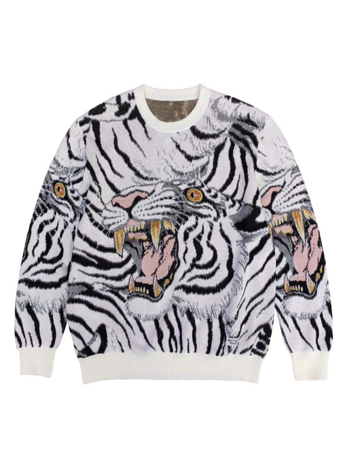 Tiger Crew Neck Knitted Sweater