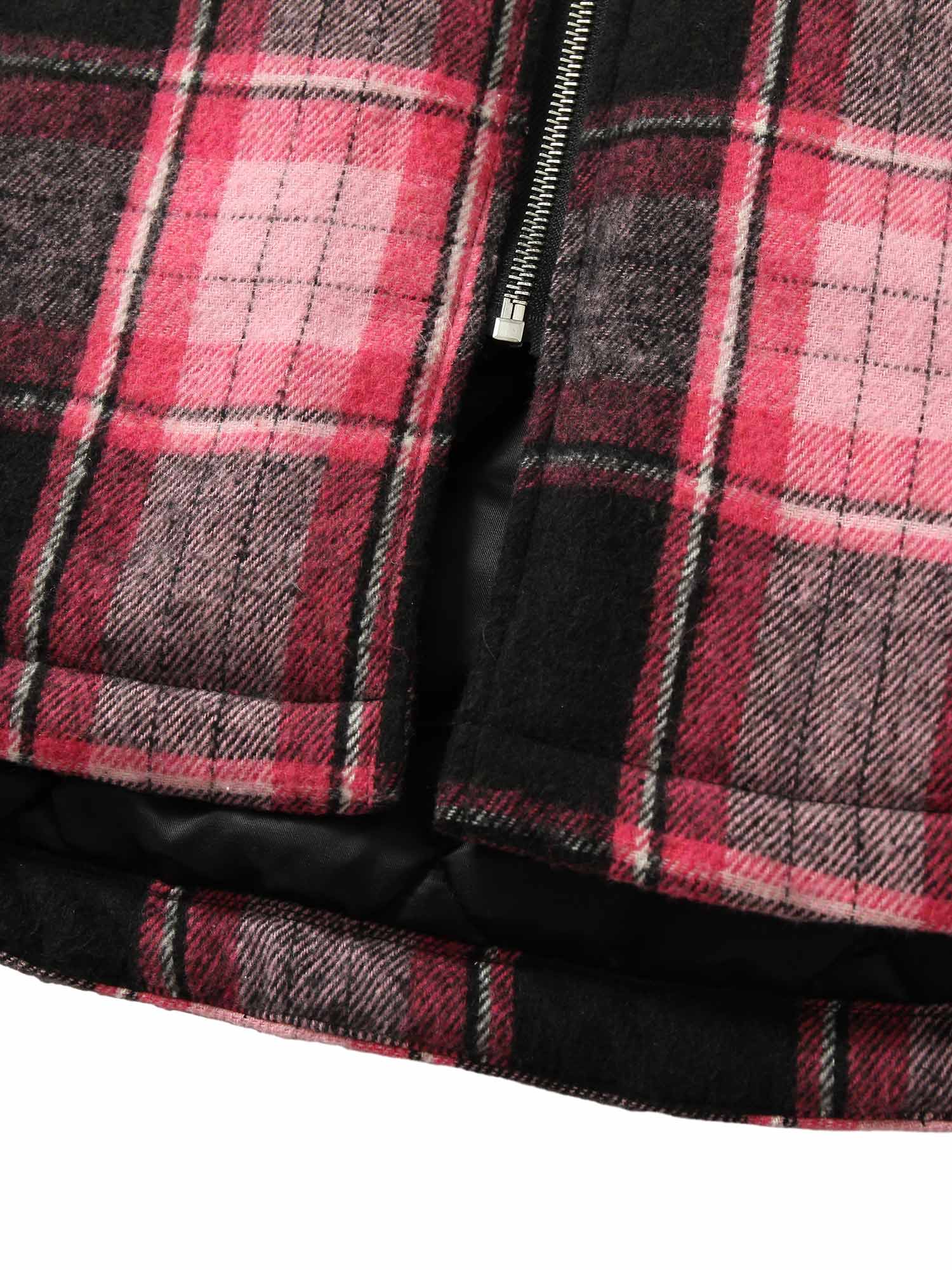 Thesupermade – Gepolsterte, karierte Jacke mit Perlen und Pelzkragen