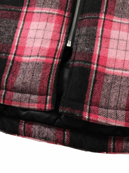 Thesupermade – Gepolsterte, karierte Jacke mit Perlen und Pelzkragen