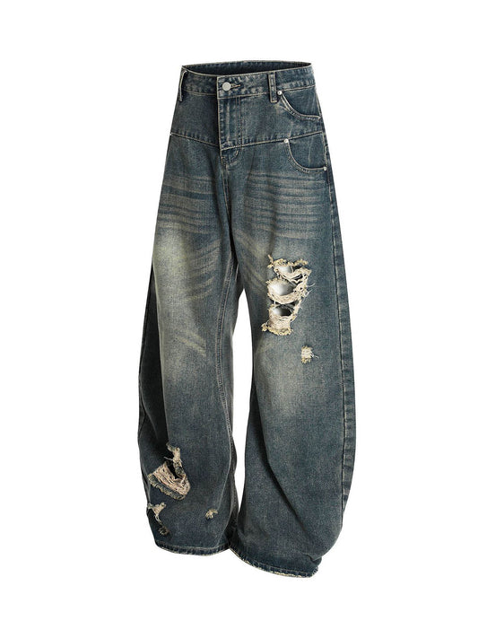 Washed Ripped Barrel Jeans