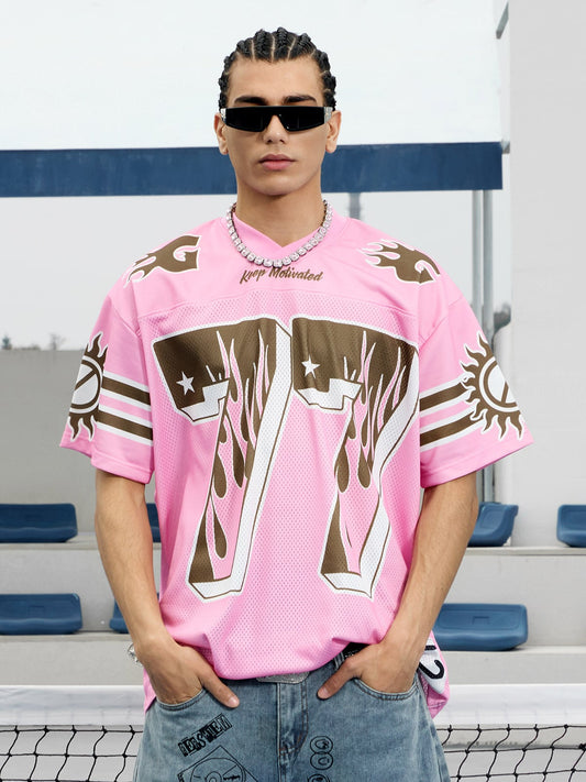 Rosa Jersey-T-Shirt mit Flammen-Print