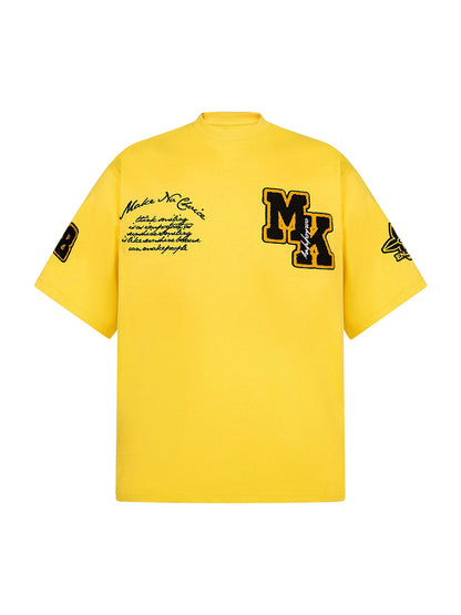 T-Shirt im Retro-Motorrad-Stil mit schwerem Patch-Stickerei