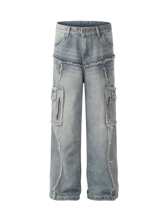 Jean cargo multi-poches à bords bruts et effet vieilli Supermade
