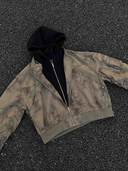 Zweiteilige Bomberjacke mit Farbverlauf und Kapuze im Patchwork-Imitat