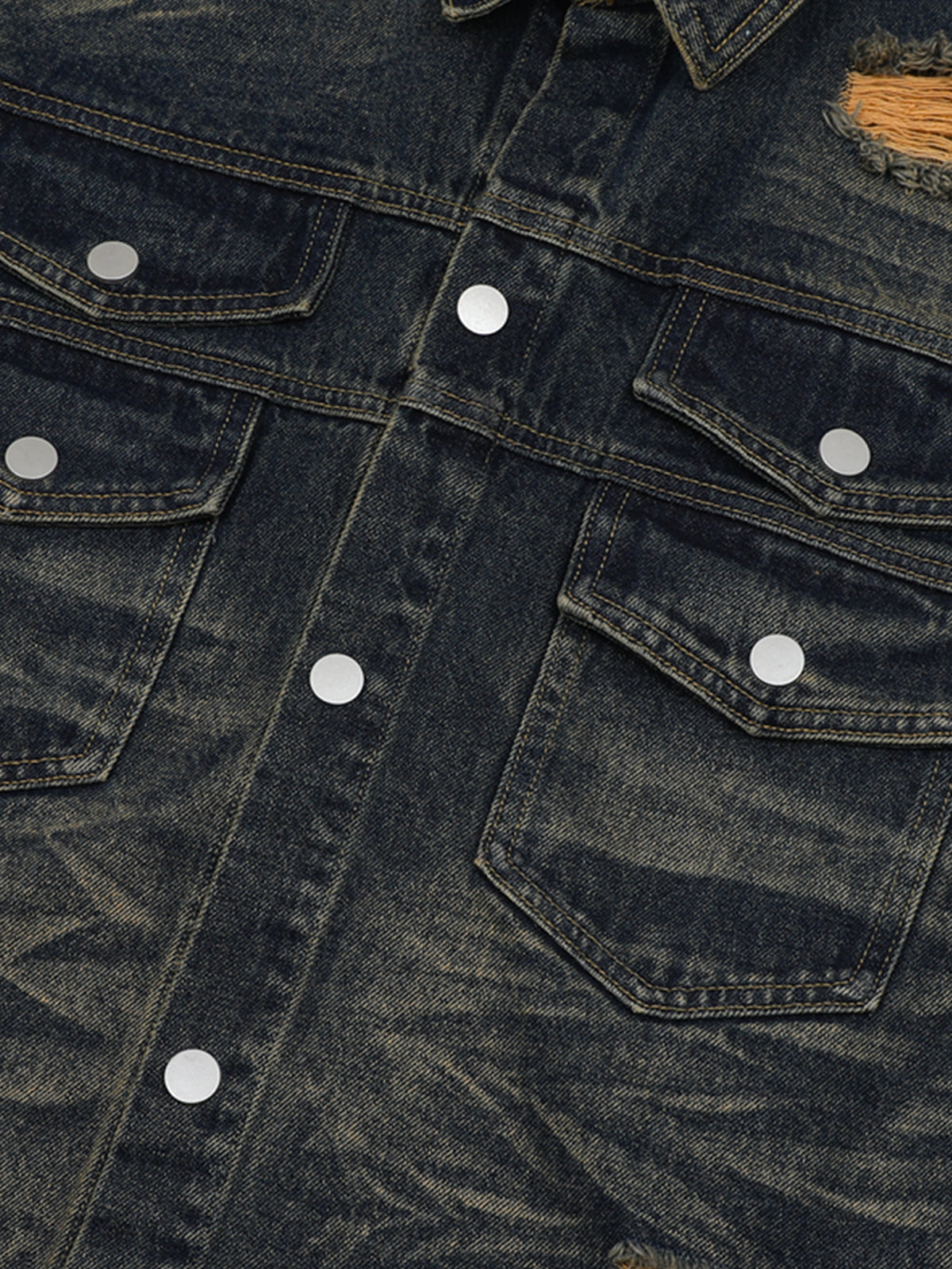 Distressed Washed Distressed Denim Shirt & Jorts Set