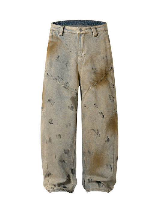 Washed Graffiti Spray Paint Barrel Jeans