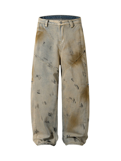 Jeans mit verwaschenem Graffiti-Sprühfarbenfass