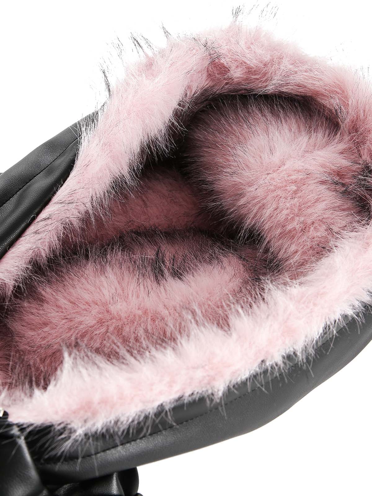 Gesteppte Lederjacke mit rosa Fellkapuze