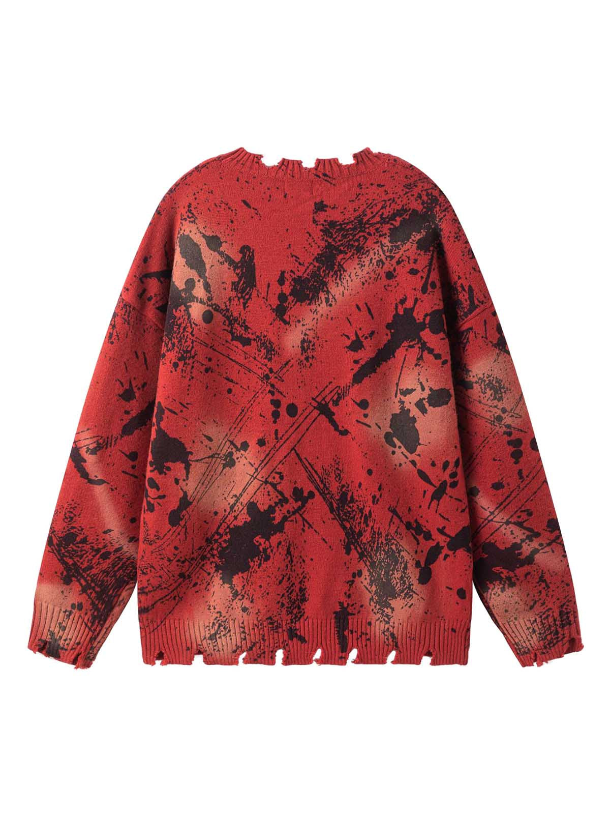 Retro Ink Splash Ripped Knit Sweater - 2292