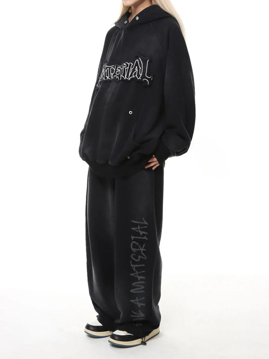 Wasteland – Verwaschenes Hoodie-Set mit Patches und Stickereien