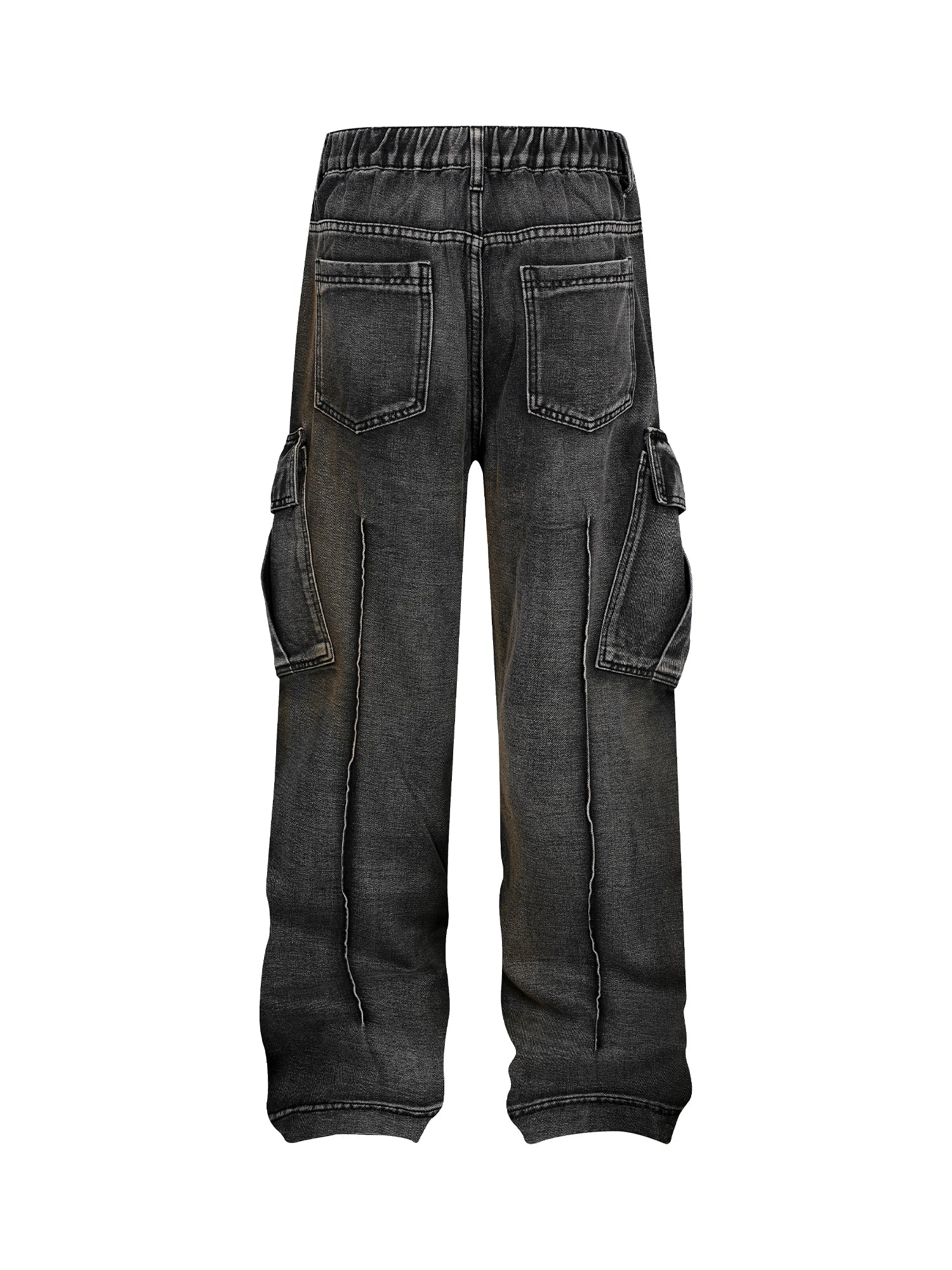 Washed Distressed Pleated Cargo Jeans