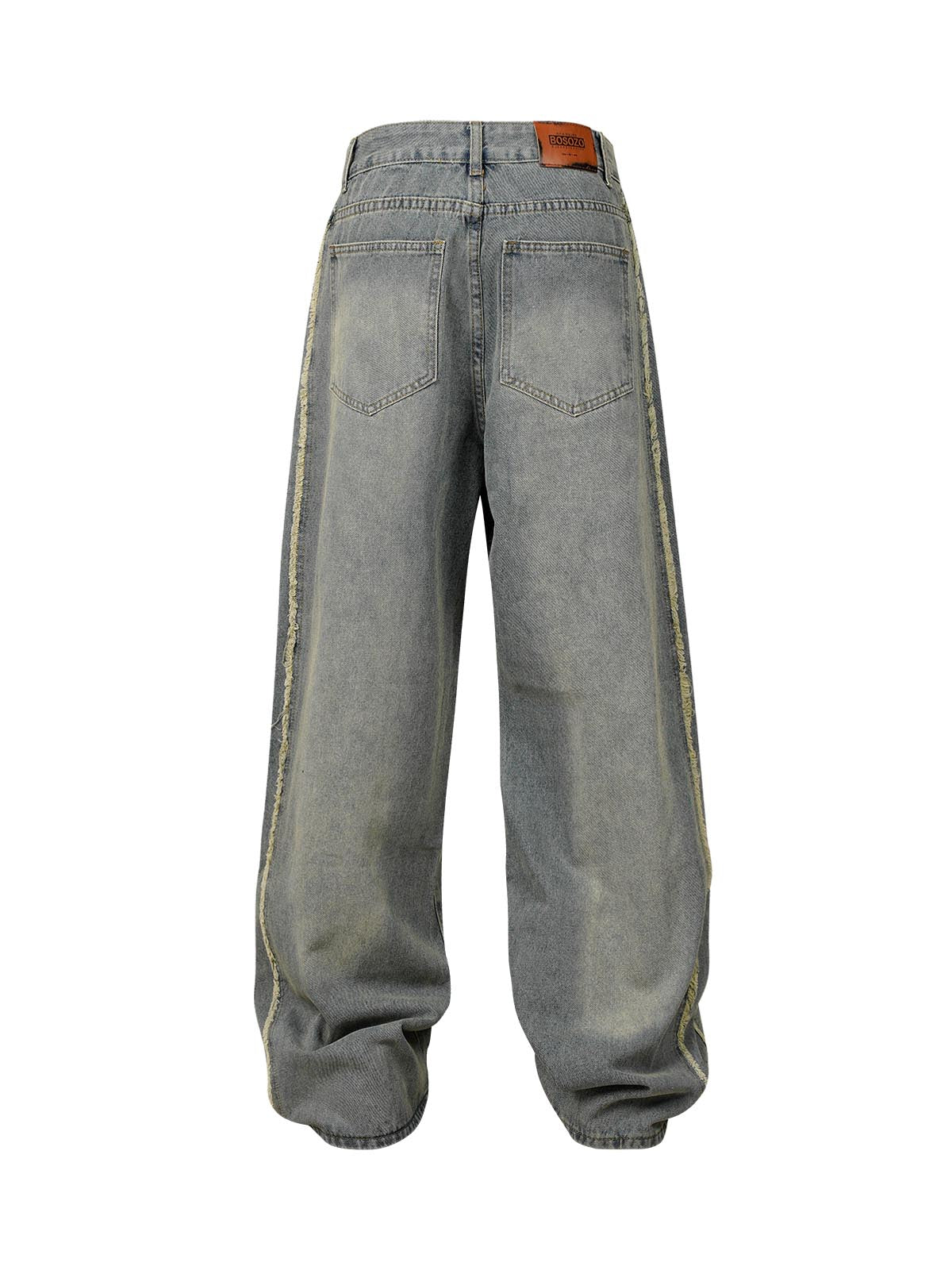 Thesupermade Washed Distressed Raw Edge Baggy Jeans