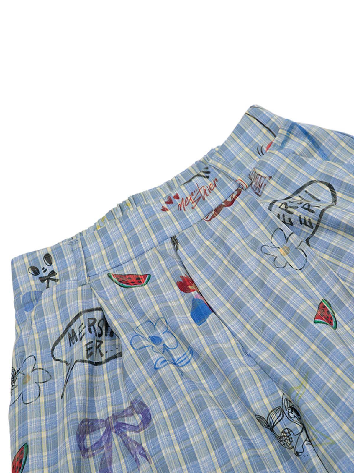 Pantalon à carreaux amusant à imprimés floraux et fruités