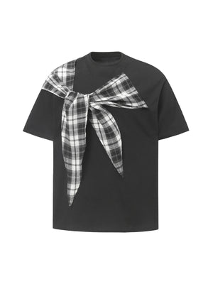 Plaid Scarf Crew Neck T-Shirt
