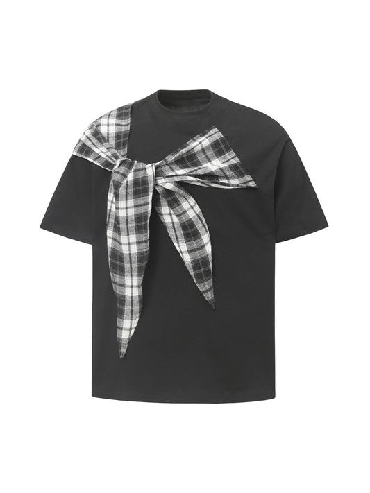 Plaid Scarf Crew Neck T-Shirt