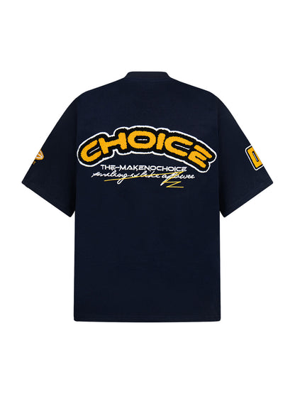 T-Shirt im Retro-Motorrad-Stil mit schwerem Patch-Stickerei