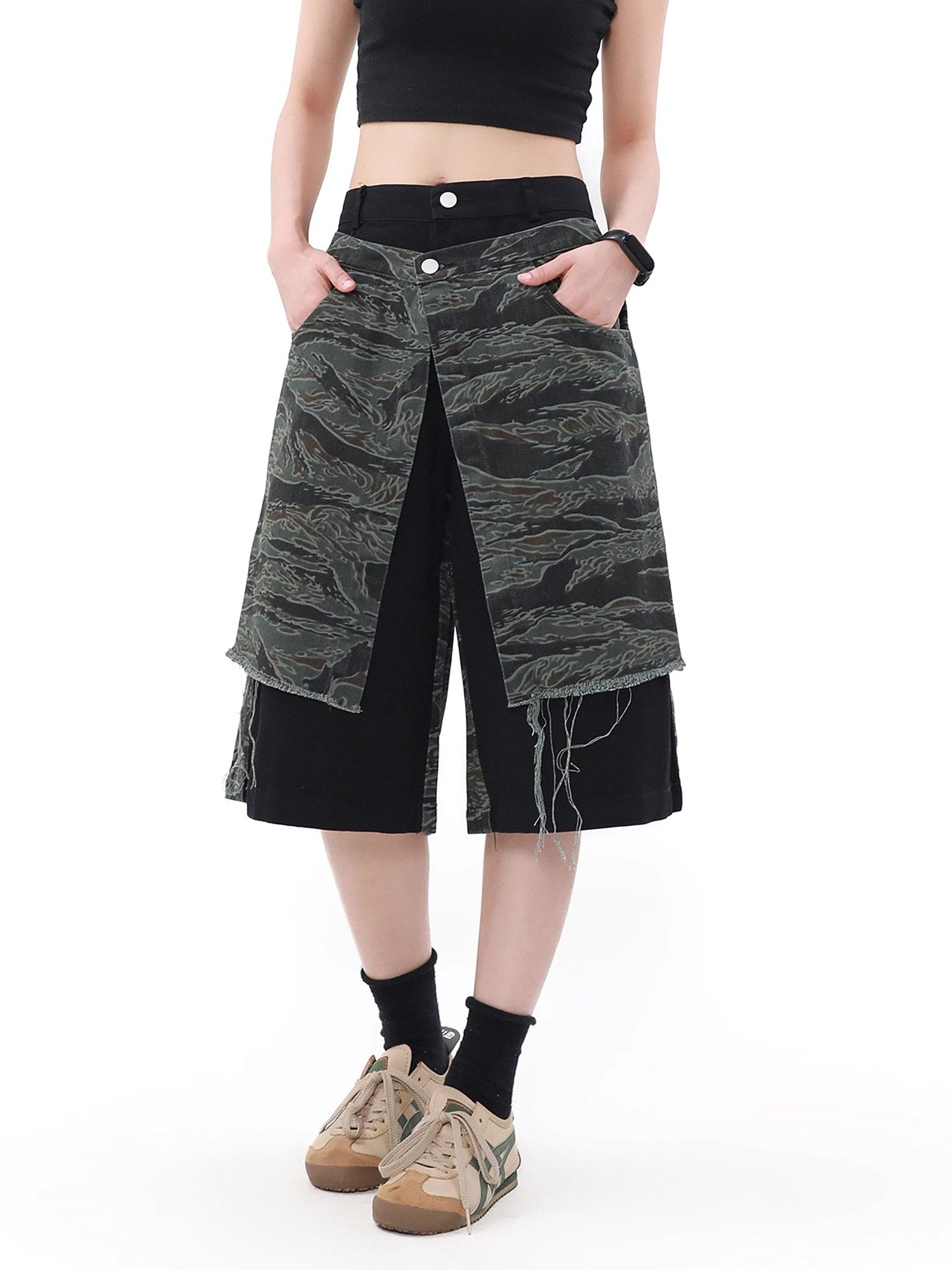 Thesupermade High Street Patchwork Camouflage Contrast Denim Jorts