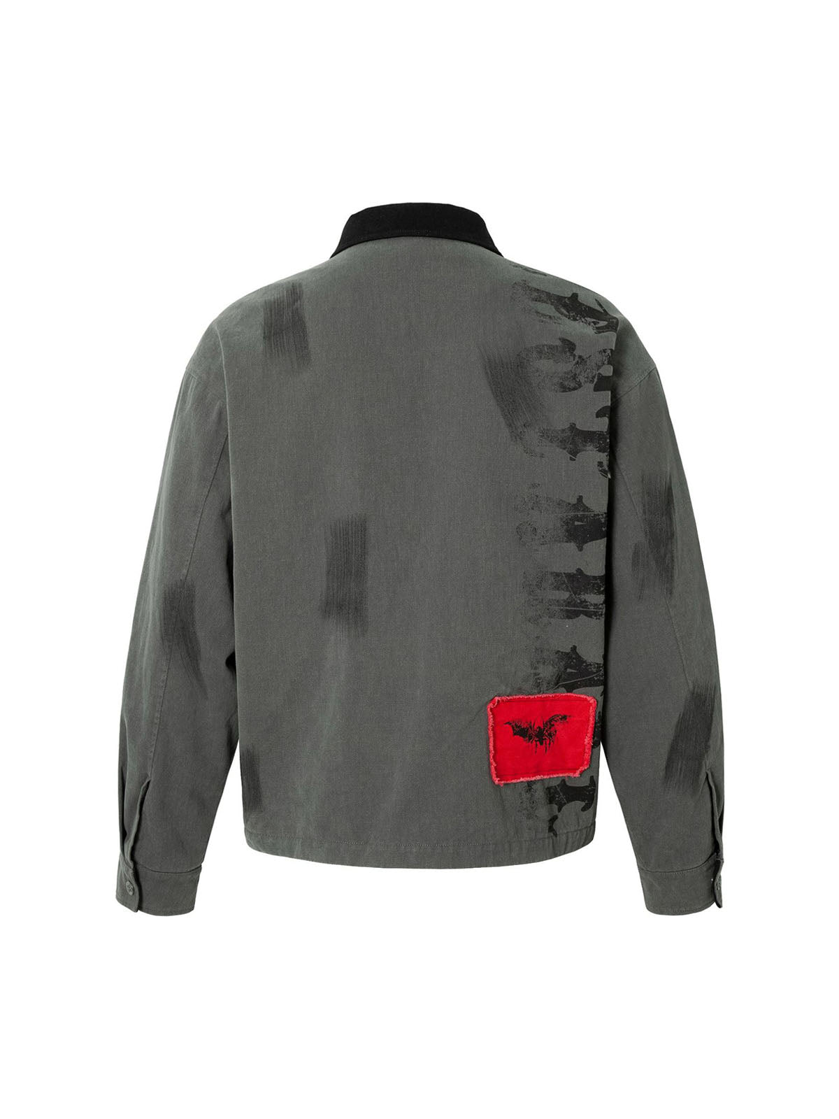 Patchwork-Scheunenjacke im Wasteland-Stil mit Portrait-Print