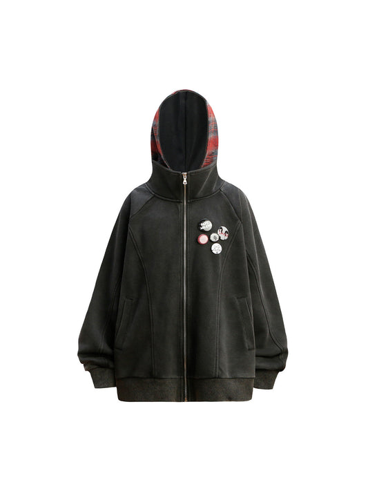 Mehrfarbiger Fleece-Hoodie mit Reißverschluss
