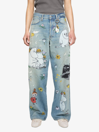 Washed Moomin Print Baggy Jeans