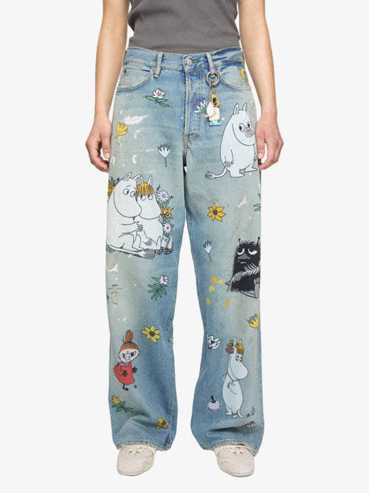 Washed Moomin Print Baggy Jeans