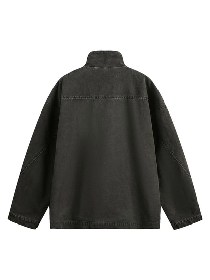 Retro Washed Distressed Multi-Pocket Work Jacket