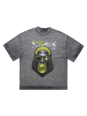 Street Retro Washed Creative Print T-shirt