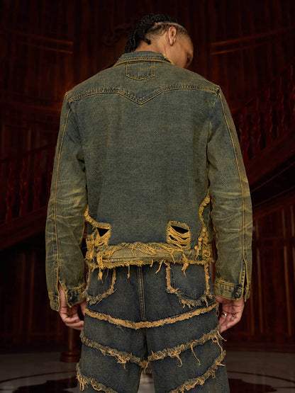 Veste en jean vieilli à bords bruts Supermade