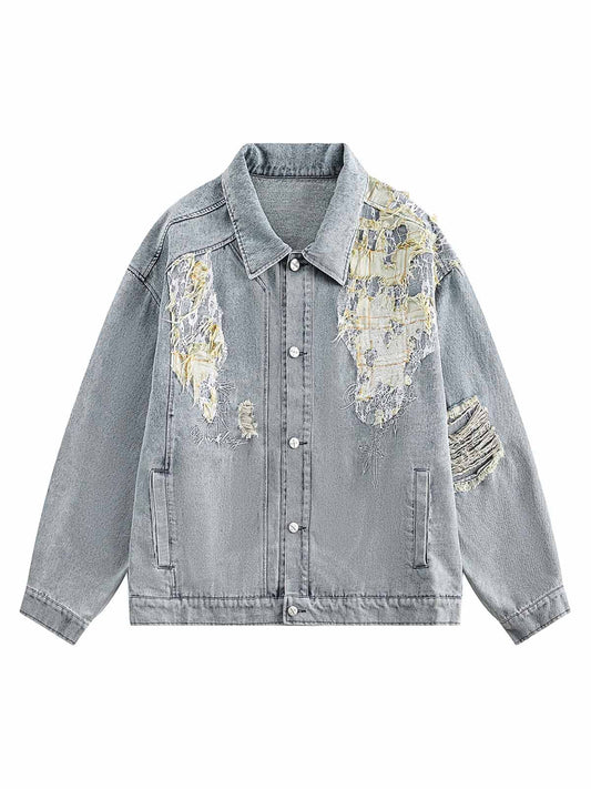 Denim-Set mit verwaschenem, zerrissenem Spitzensaum