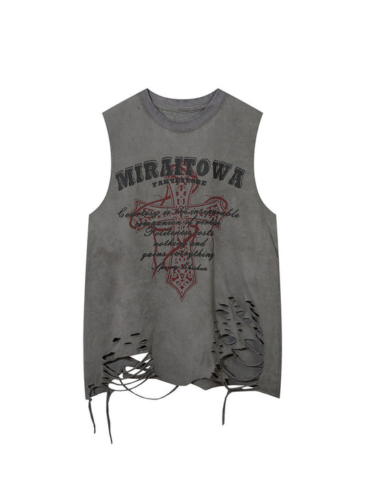 Gilet déchiré à imprimé graphique croisé