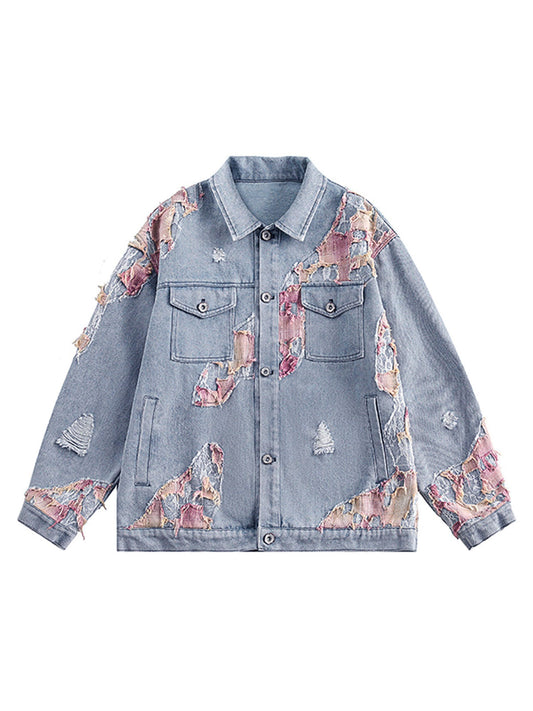 Thesupermade Jeansjacke im amerikanischen Streetstyle mit Patchwork-Spitze 