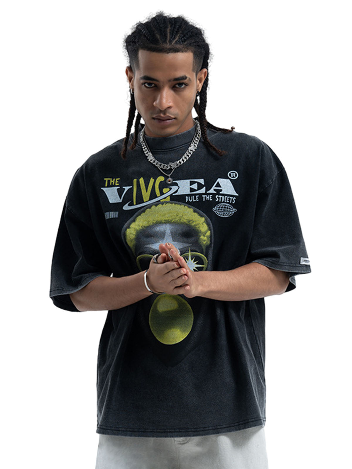 Street Retro Washed Creative Print T-shirt