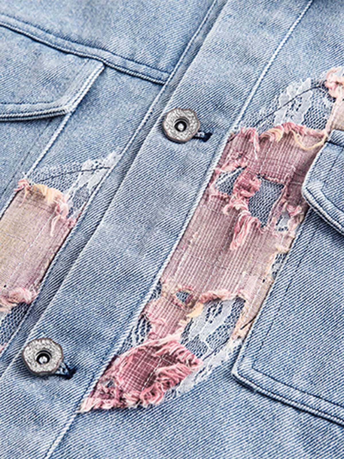 Thesupermade Jeansjacke im amerikanischen Streetstyle mit Patchwork-Spitze 