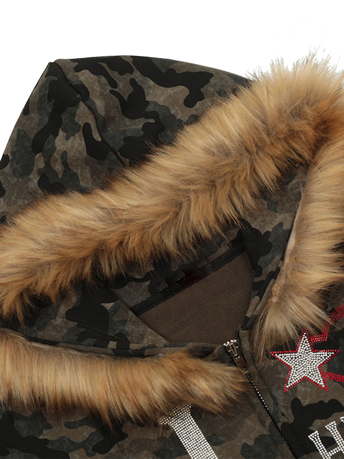Veste polaire à capuche camouflage avec strass Hotfix - 2357