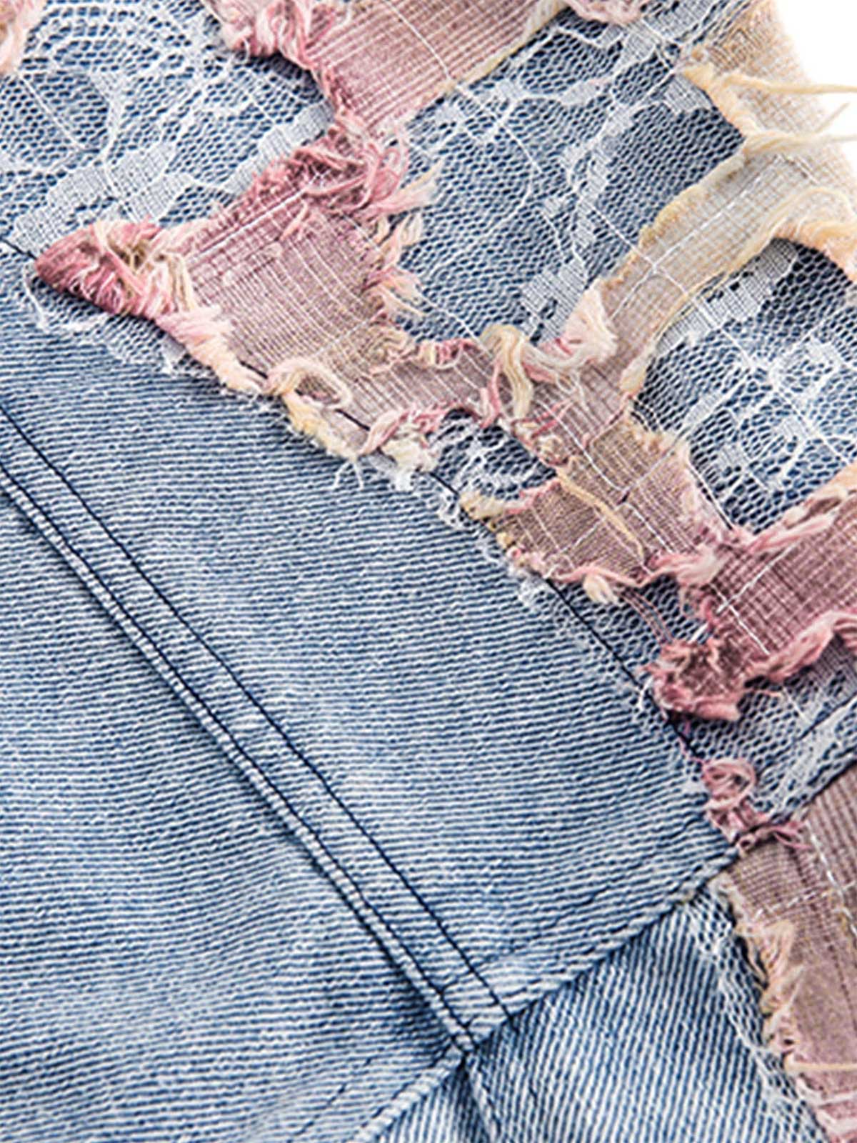 Thesupermade Jeansjacke im amerikanischen Streetstyle mit Patchwork-Spitze 
