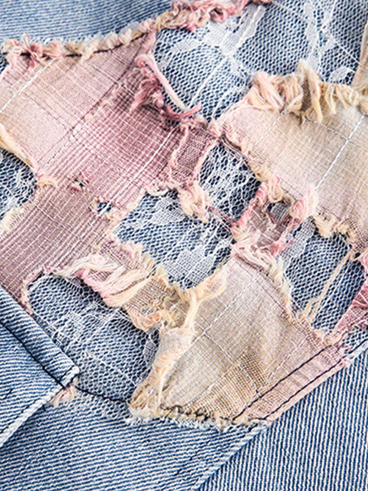 Thesupermade Jeansjacke im amerikanischen Streetstyle mit Patchwork-Spitze 