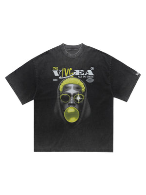 Street Retro Washed Creative Print T-shirt