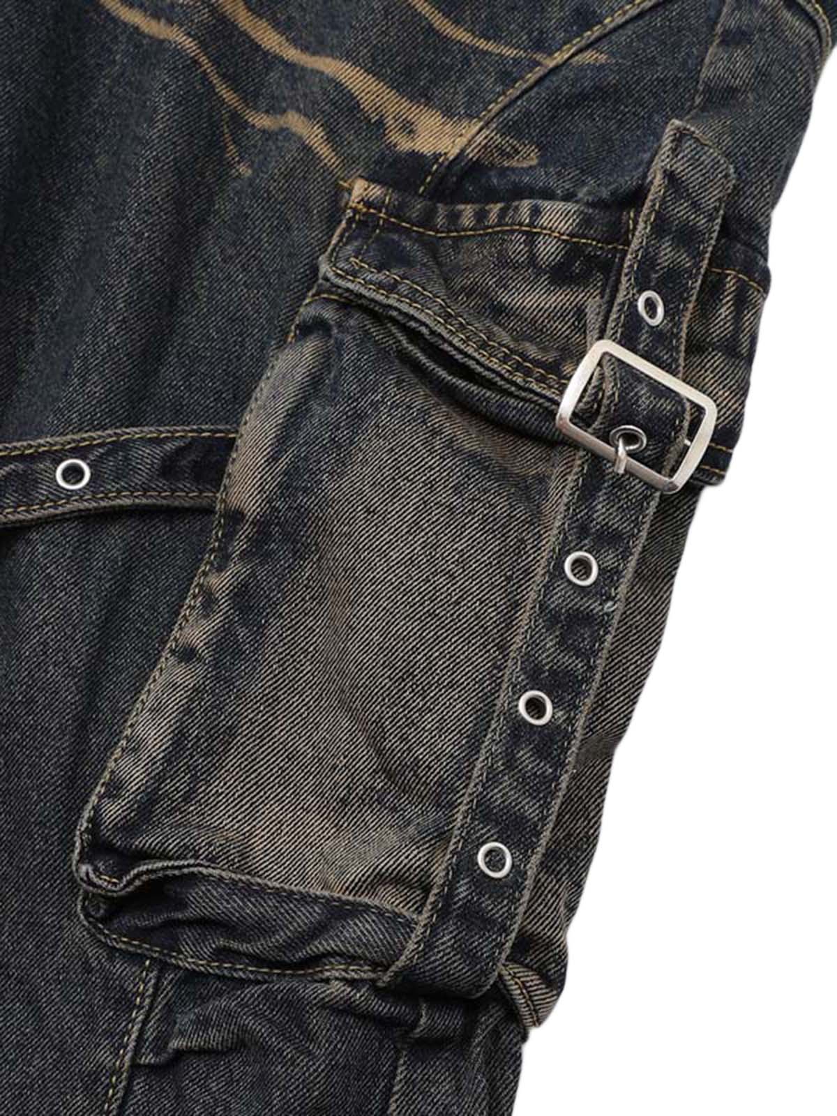 Jean cargo multi-poches délavé vintage vieilli