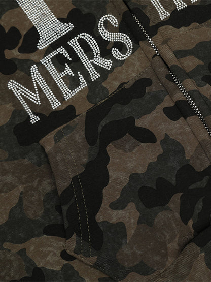 Veste polaire à capuche camouflage avec strass Hotfix - 2357