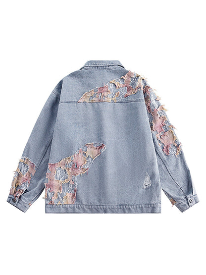 Thesupermade Jeansjacke im amerikanischen Streetstyle mit Patchwork-Spitze 