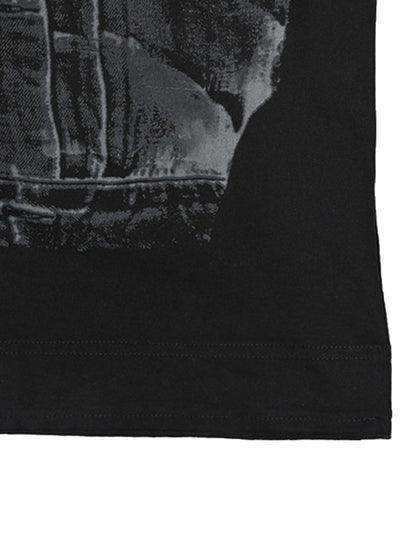 Faux Two-Piece Denim Vest Print T-Shirt