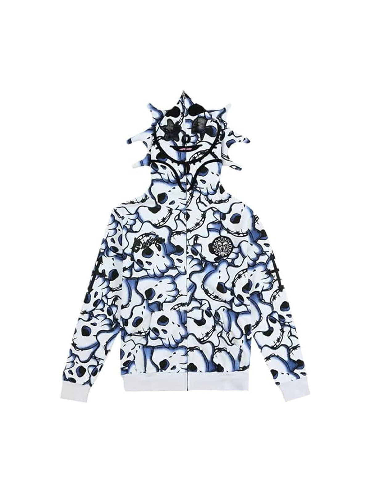 Thesupermade Skull Print Zipper Hooded Jacket